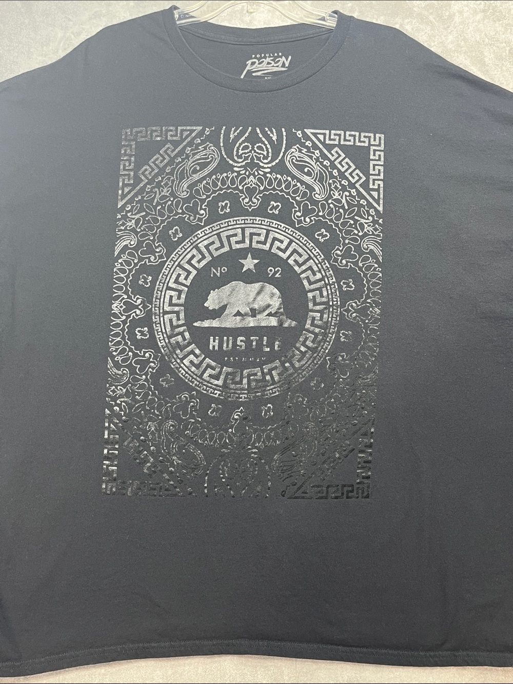 Popular Poison 5XL Black Hustle Bear Bandana Graphic T-Shirt Oversized